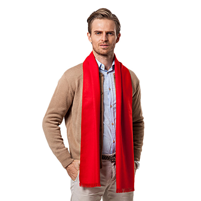 Muffler Men Wool - Fashion Winter Solid Color Men Red