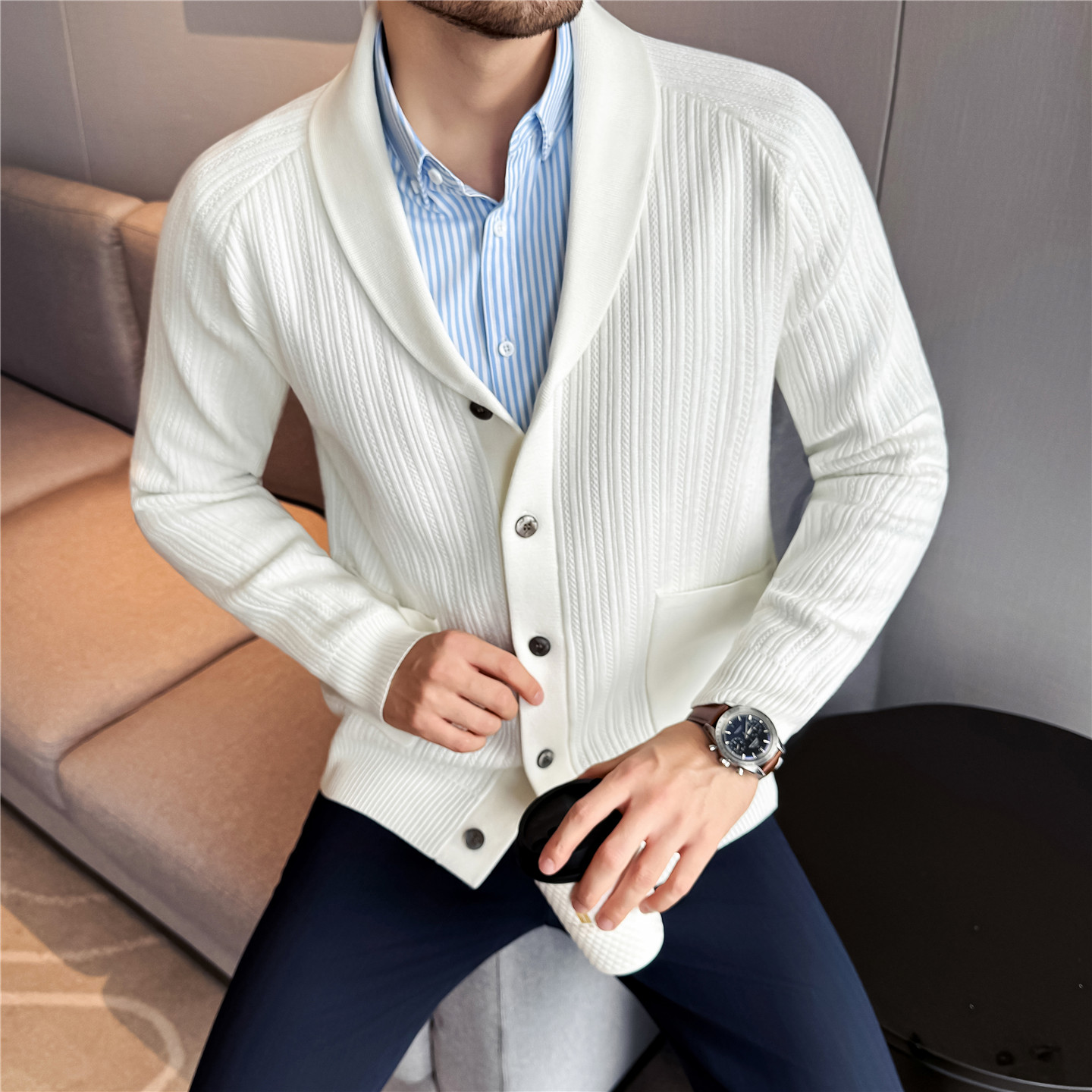 Men's Shawl Collar Knit Cardig - Muffler Men Wool incelemesi ve fiyatı