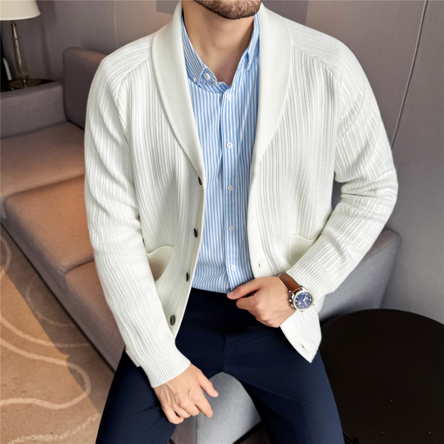 Men's Shawl Collar Knit Cardig - Muffler Men Wool incelemesi ve fiyatı