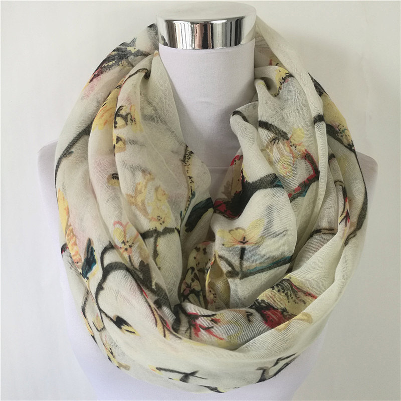 New Magpie Bird print Viscose  - Infinity Scarf Knit incelemesi ve fiyatı
