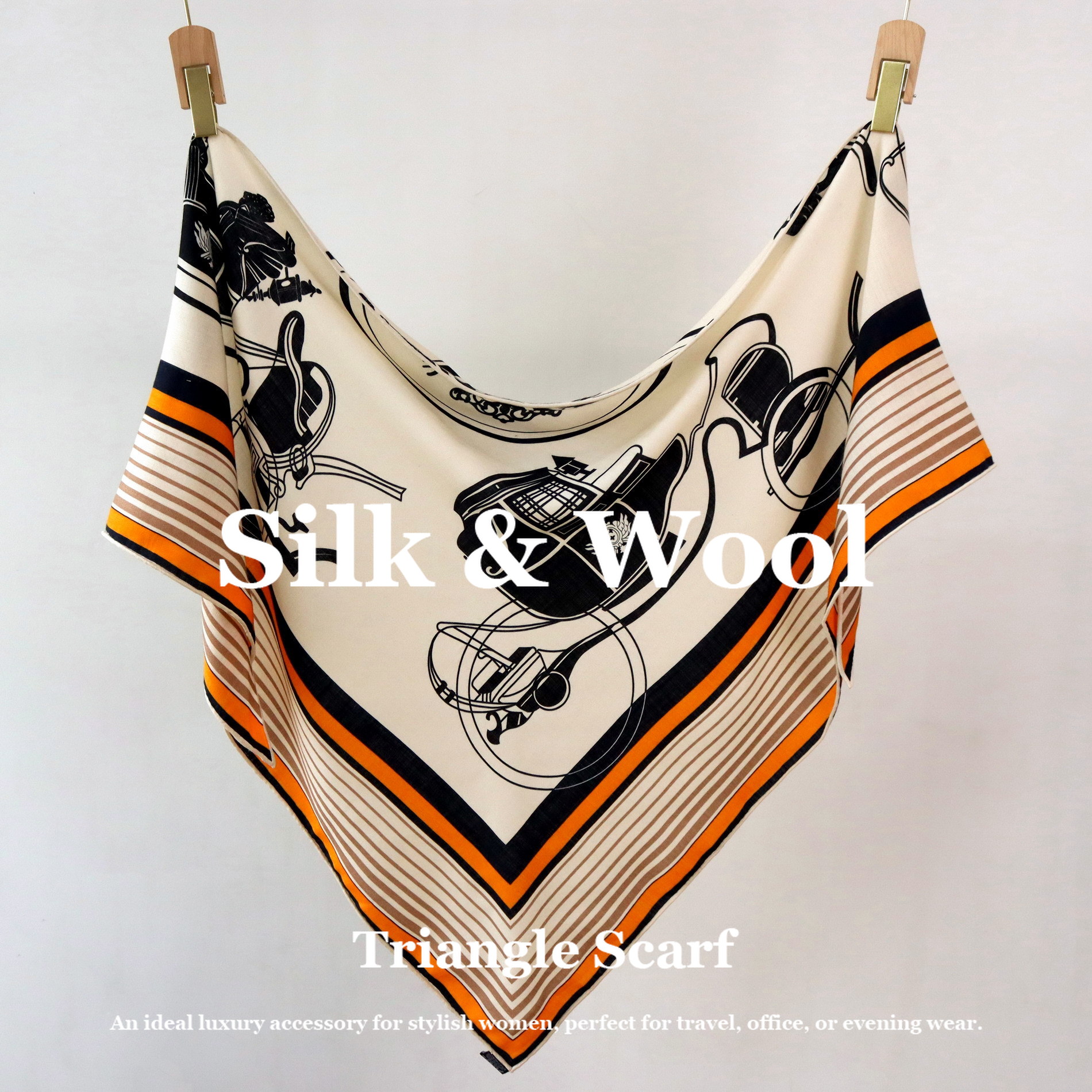 Vintage Equestrian Print Silk  - Pashmina Wrap Large incelemesi ve fiyatı