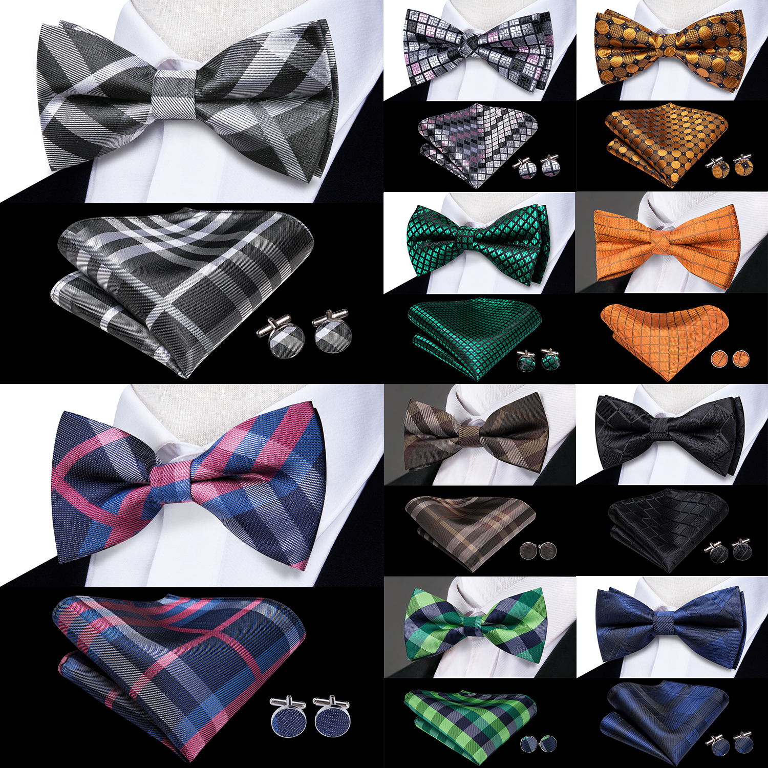 Hi-Tie Grey Plaid Jacquard Sil - Bow Tie Pre Tied incelemesi ve fiyatı