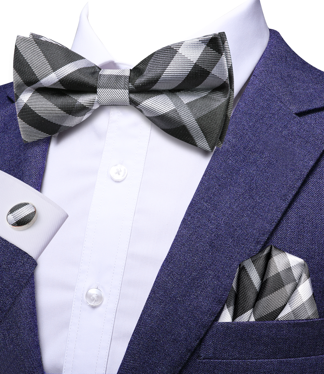 Hi-Tie Grey Plaid Jacquard Sil - Bow Tie Pre Tied incelemesi ve fiyatı
