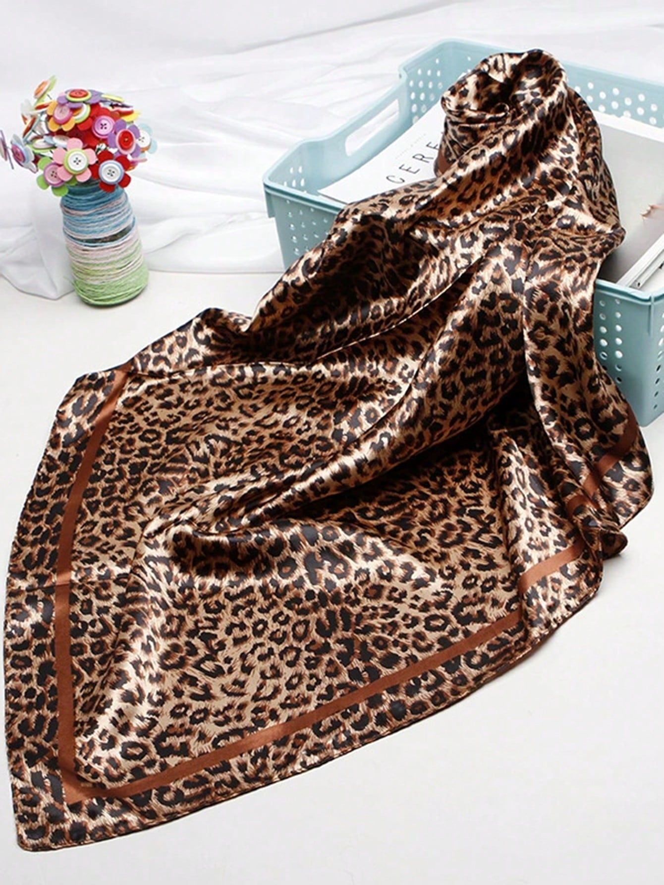 90cm Leopard Print Neckerchief - Silk Neck Scarf incelemesi ve fiyatı