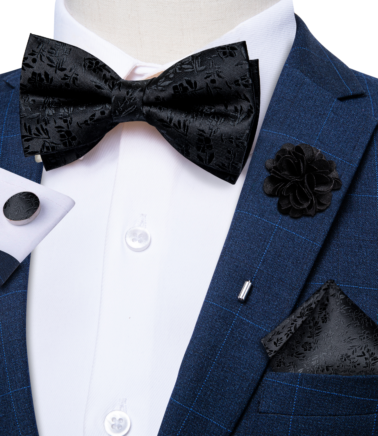 4Pcs Black Solid Floral Men's  - Bow Tie Pre Tied incelemesi ve fiyatı