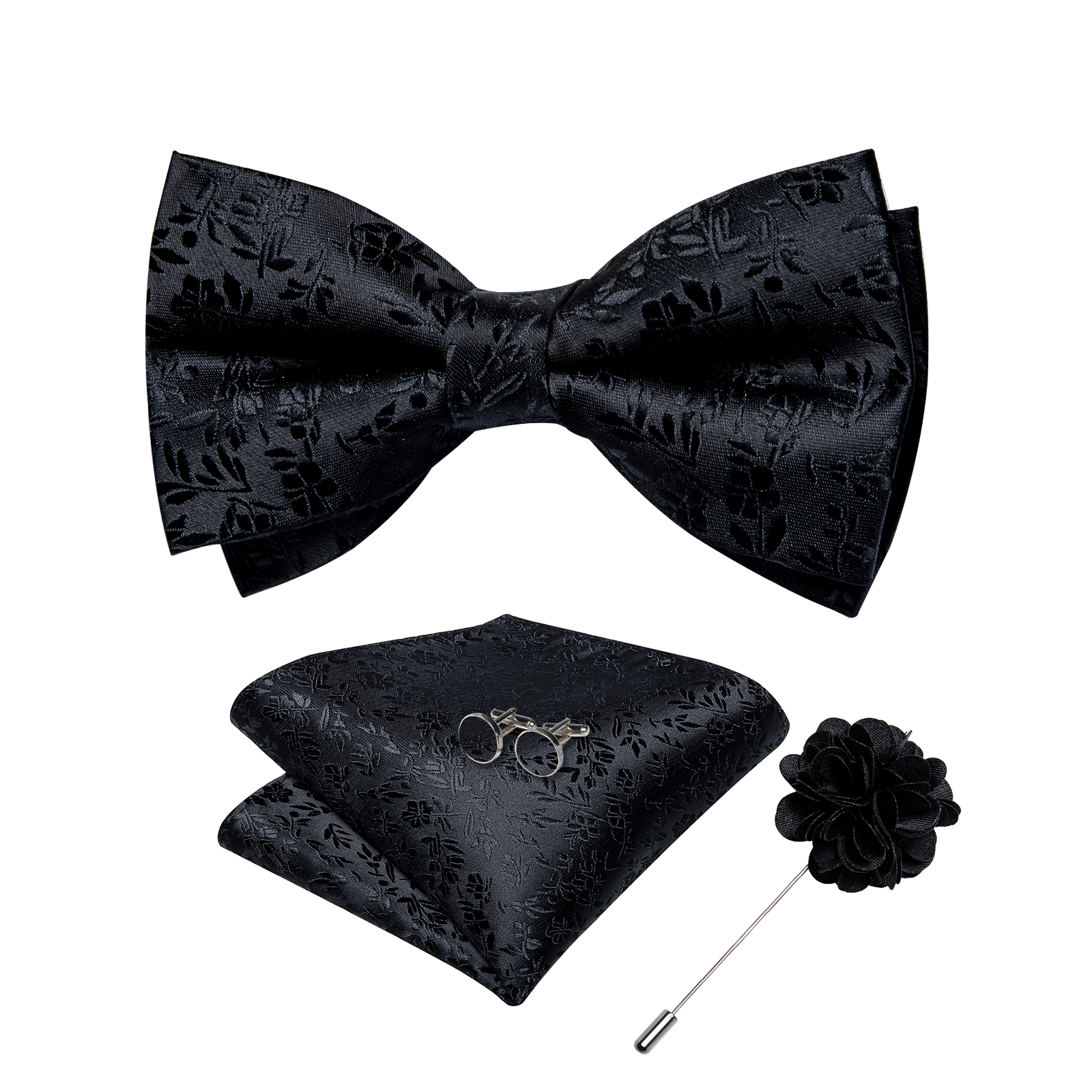 4Pcs Black Solid Floral Men's  - Bow Tie Pre Tied incelemesi ve fiyatı
